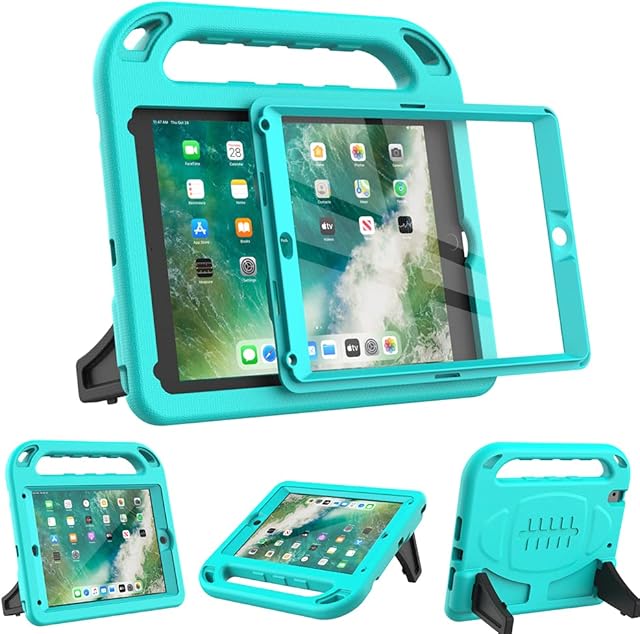 Surom Kids Case for New iPad 9.7 2018/2017 with Built-in Screen Protector, Light Weight Shock Proof Handle Stand Kids Case for iPad 9.7 2017/2018 iPad Air/iPad Air 2/iPad Pro 9.7 - Turquoise