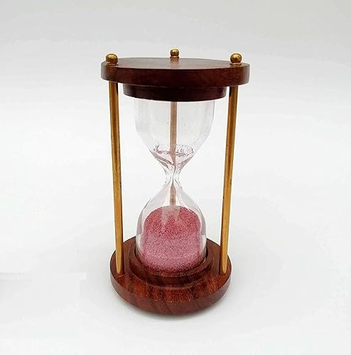 Miniatura 2 de Sohrab Nauticals Reloj de arena de madera de latón de 4 pulgadas, temporizador de arena de 1 minuto, reloj de arena, temporizador con arena rosa