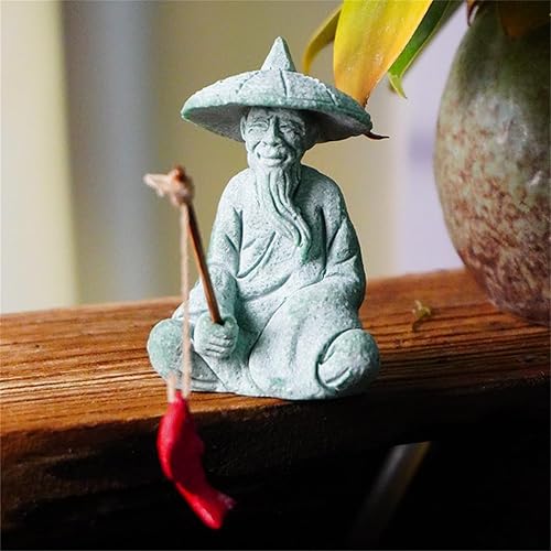 Miniatura 2 de livelyfish Estatua de pescador, piedra arenisca, lodo, sentado, figuritas de pesca para acuario, jardín de hadas, estanque, bonsái, decoración