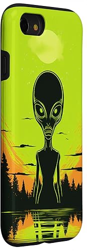 Vista 33 de iPhone 14 Pro Cute Green Alien Head UFO Space Face Alien Case