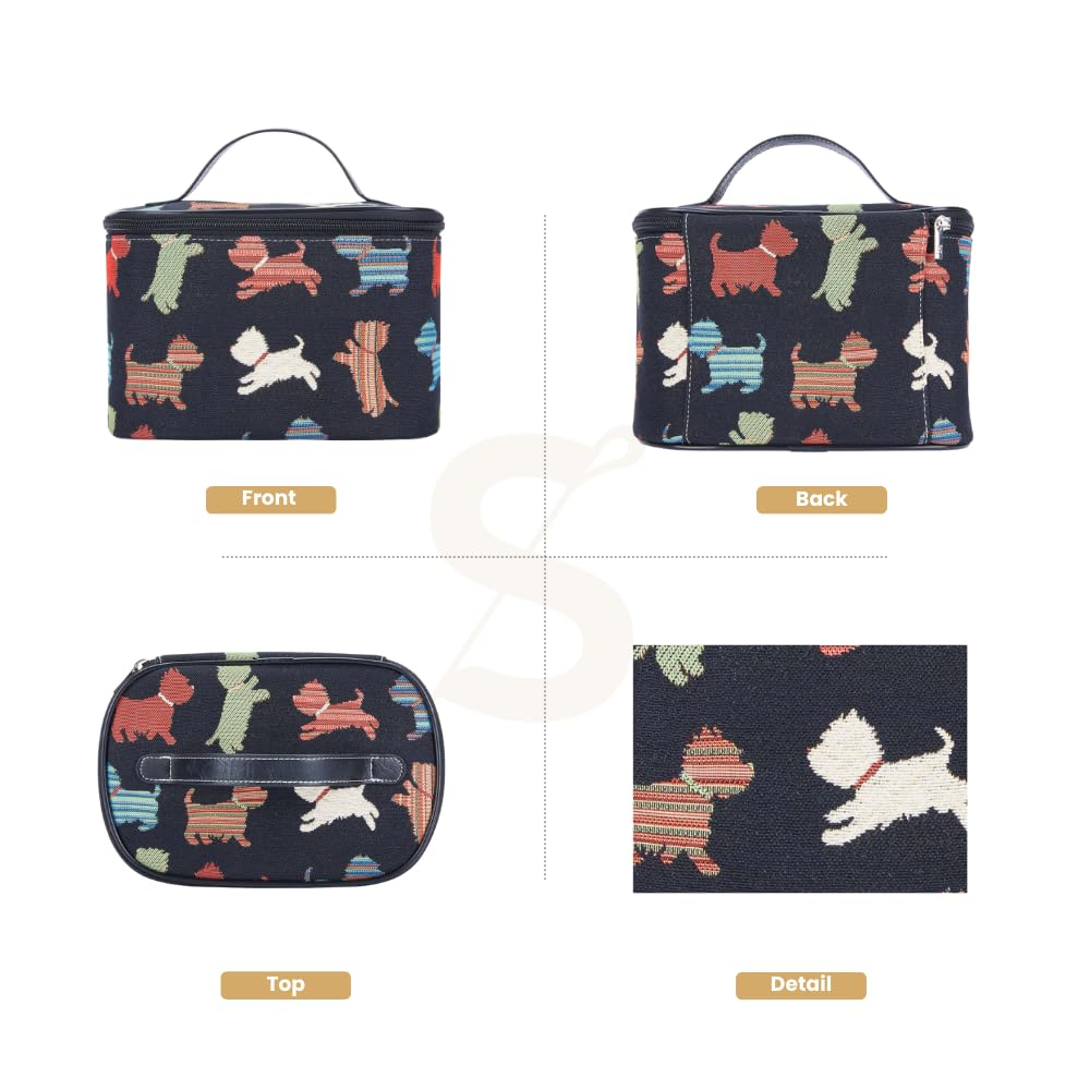 Signare Tapestry Arazzo Porta Trucchi da Viaggio, Borsa Trucco Trousse Make up Borsa Beauty Case Donna con Disegni di Cani