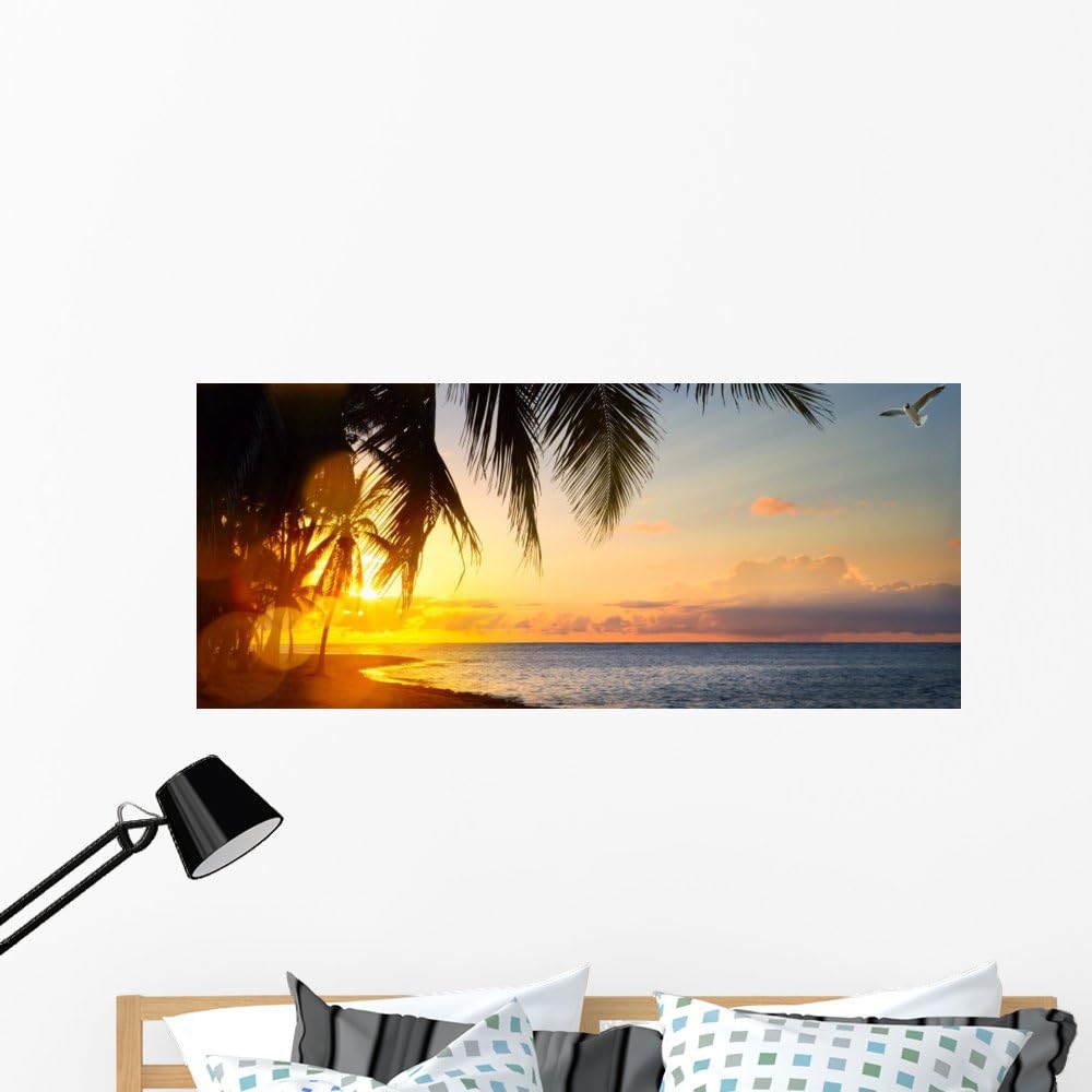 Wallmonkeys Art Beautiful Sunrise Over Wall Mural Peel and Stick Vinyl Graphic (48 in W x 20 in H) WM368708