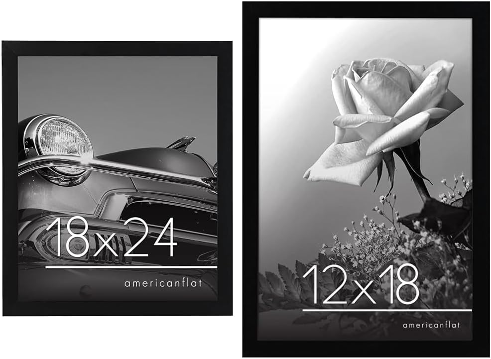 Americanflat Engineered Wood Poster Frame Bundle - Includes 18x24 and 12x18 Black Photo Frames with Plexiglass Covers and Hanging Hardware