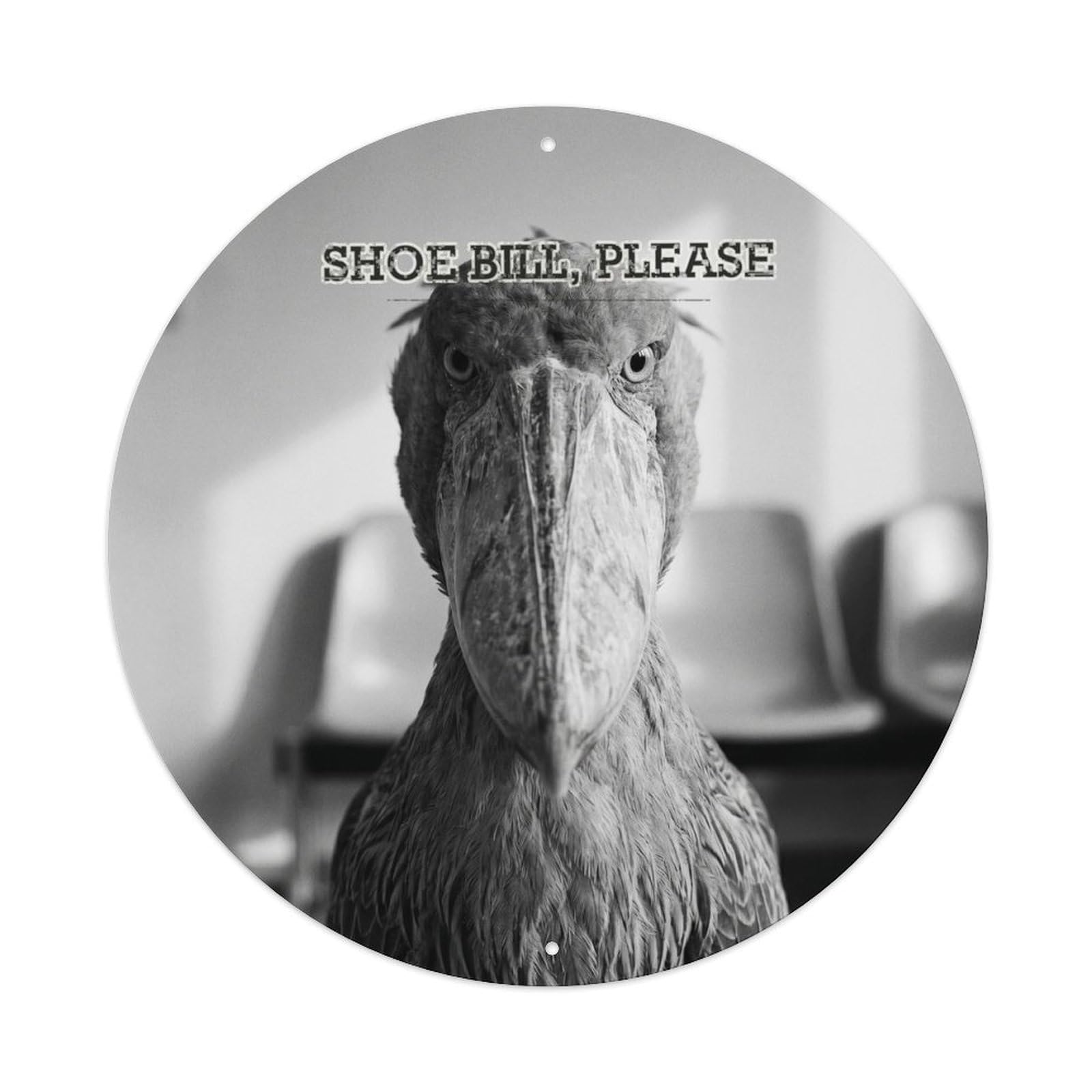 Wildlife Shoebill Stork Quirky Animal Social Satire Classic Metal Tin Sign Plaque Wall Decor for Cafe, Man Cave, Club Bar, Office, Home Garden Round Metal Poster 8x8Inch