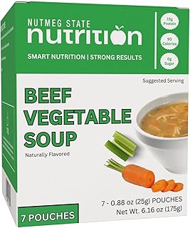 Nutmeg State Nutrition - High Protein Instant Soup Mix, Keto Friendly, 15g Protein, 90 Calories, 0g Sugar, 7 Packets Per Box (1 Box, Beef Vegetable)