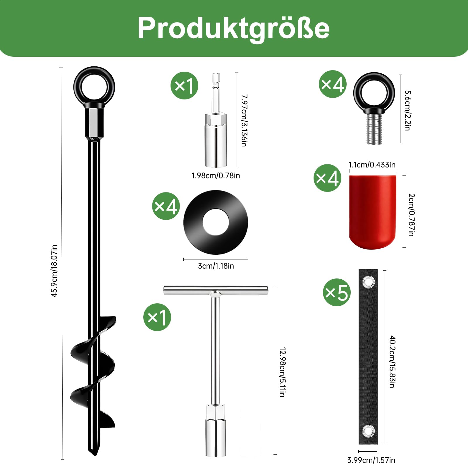 Bodenanker zum Eindrehen, Erdanker aus Stahl 45,9 cm – Robuste Bodenanker für Trampolin, Zelt, Schaukel & Markise, Wind- und rostbeständig, ideal für Garten & Camping