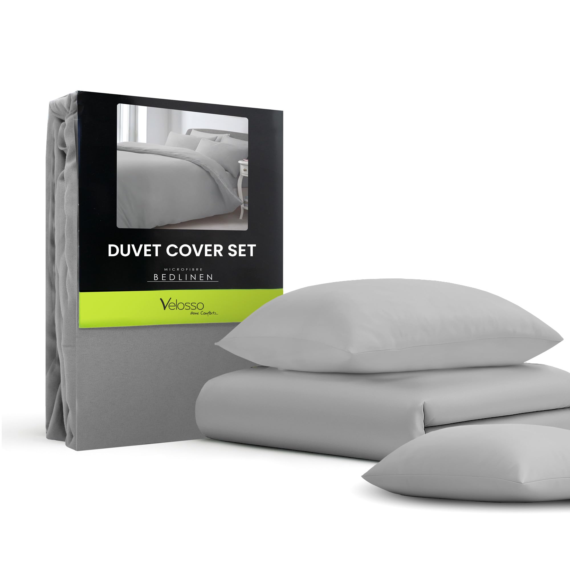 Velosso Plain Dye Super King Duvet Cover Set, Soft 3 Piece Bedding Set with 2 Pillowcases, Button Closure (Grey) — image 1