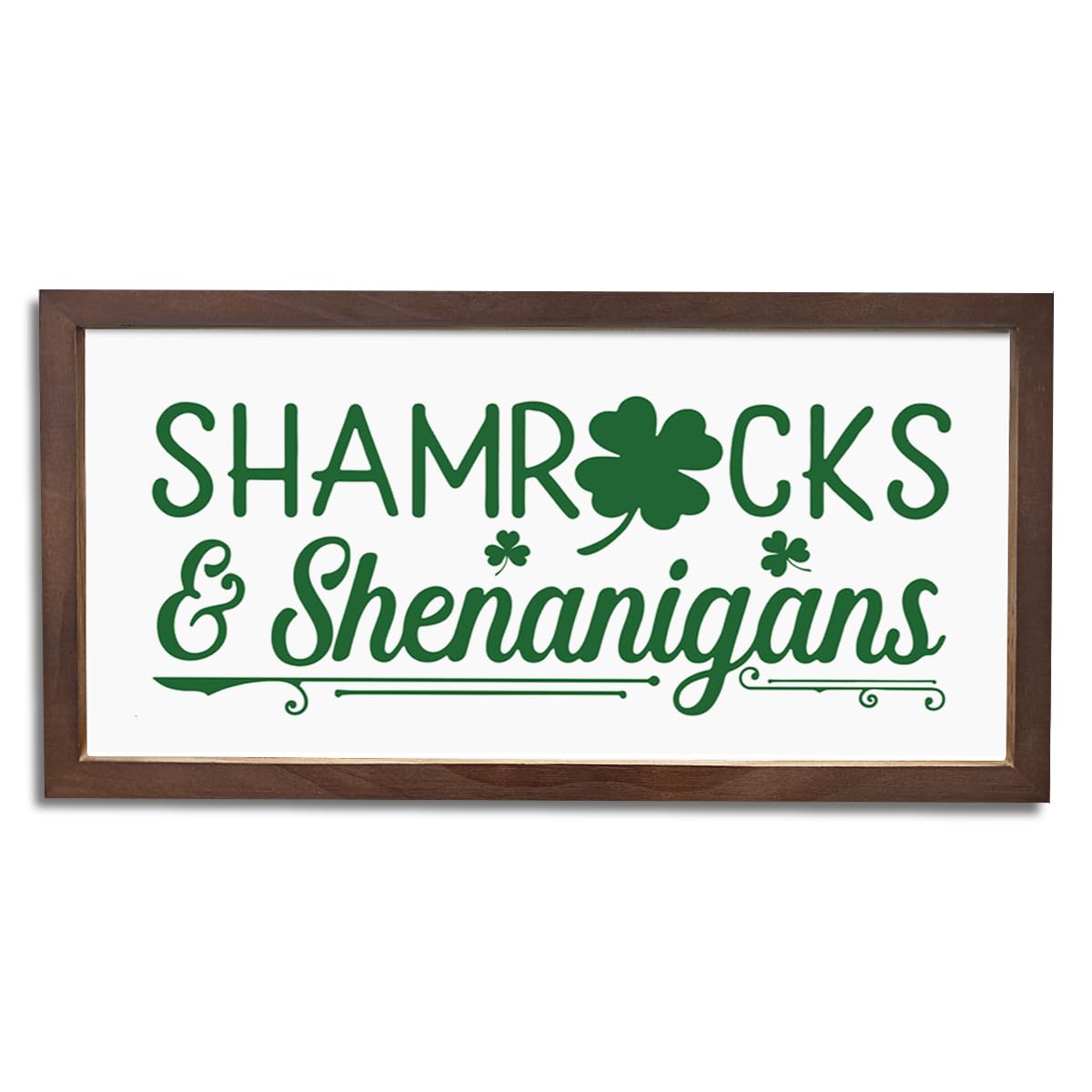 St. Patrick's Day Wooden Decoration, Shamrocks & Shenanigans Sign, Decorative Wooden Framed Sign, Shamrock Hanging Decoration for Holiday Home Wall, Cafe Bar Decors, 15×7.5×0.3 inches