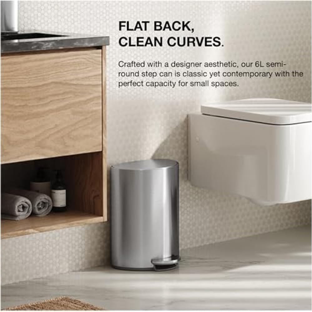 simplehuman 6L semi-Round Step can, Brushed Stainless Steel