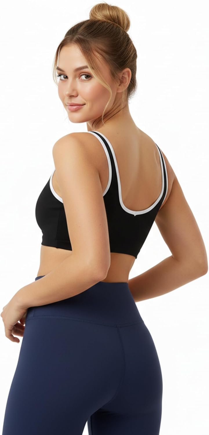 Buauty V Neck Sport Bra for Women, Stretchy Lightweight Wireless Low Support Open Back Workout Bra for Gym Running Athletic - Image 3