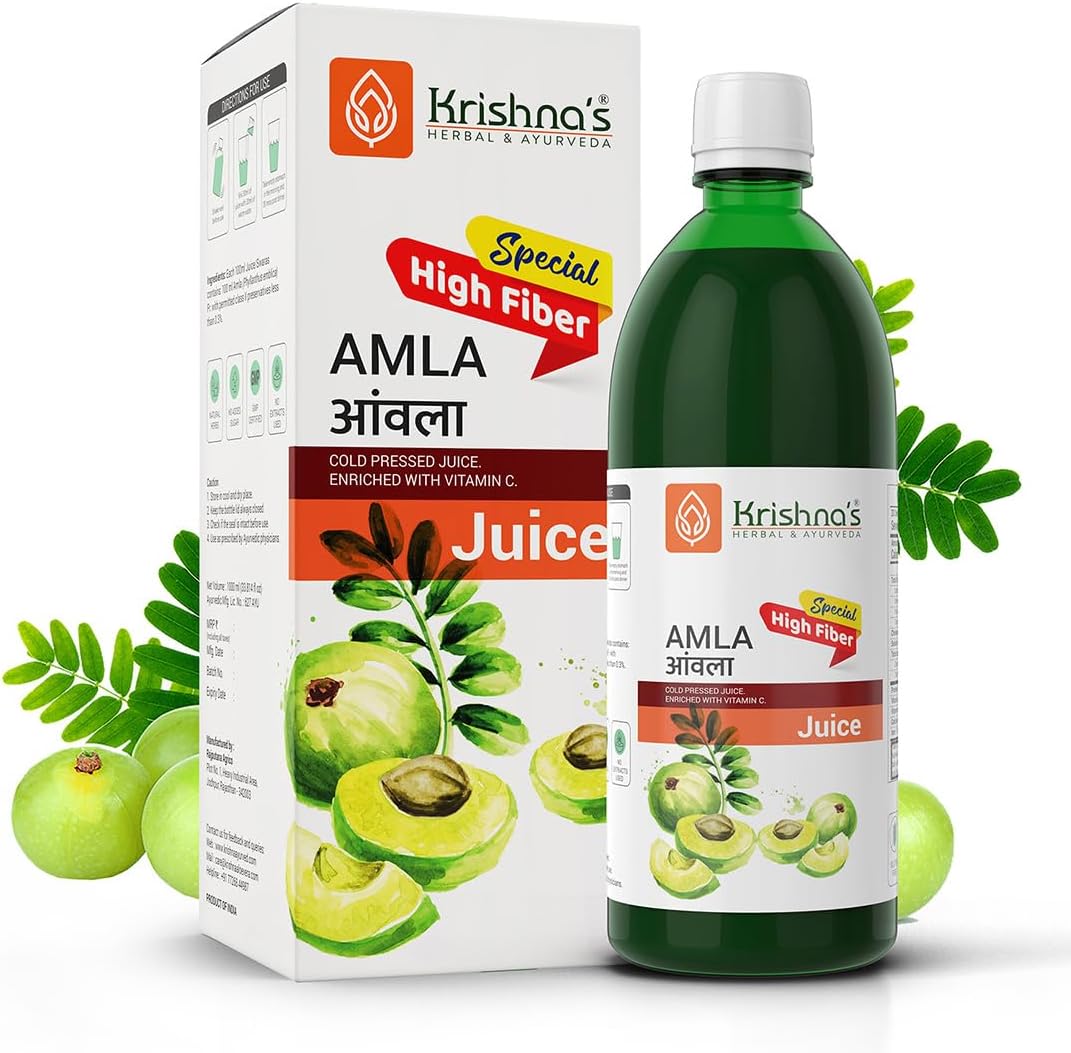 Krishna's Herbal & Ayurveda Premium Amla High Fibre Juice Natural Anti Ageing Gift - 1 L