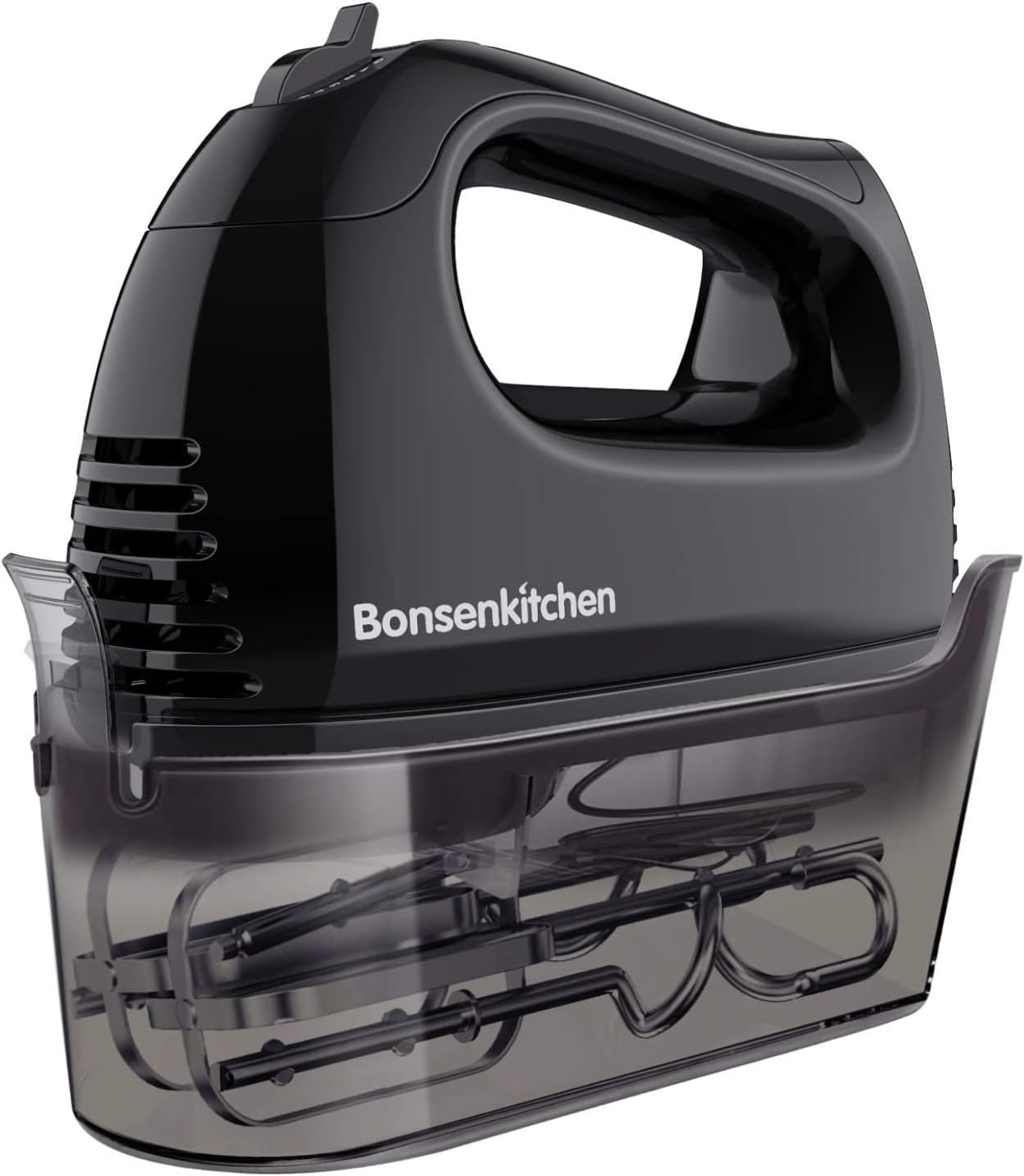 Bonsenkitchen Hand Mixer, 5 Speed Powerful Electric Hand Whisk, with 2 Stainless Steel Beaters, 2 Dough Hooks, Storage Case, 300W, HB8007
