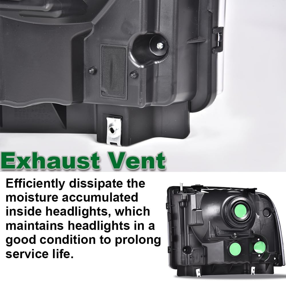 ANDPLAY Headlights Assembly Left & Right Compatible with Ford F250 F350 F450 F550 Super Duty 1999-2004 Fit Ford Excursion 2000-2004 Smoky Lens Black Housing Amber Reflector