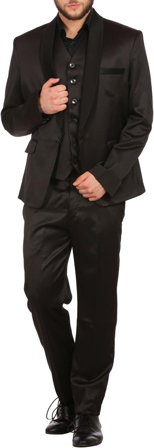 WINTAGEMen's Poly Blend Notched Lapel Black Tuxedo 3Pc Suit