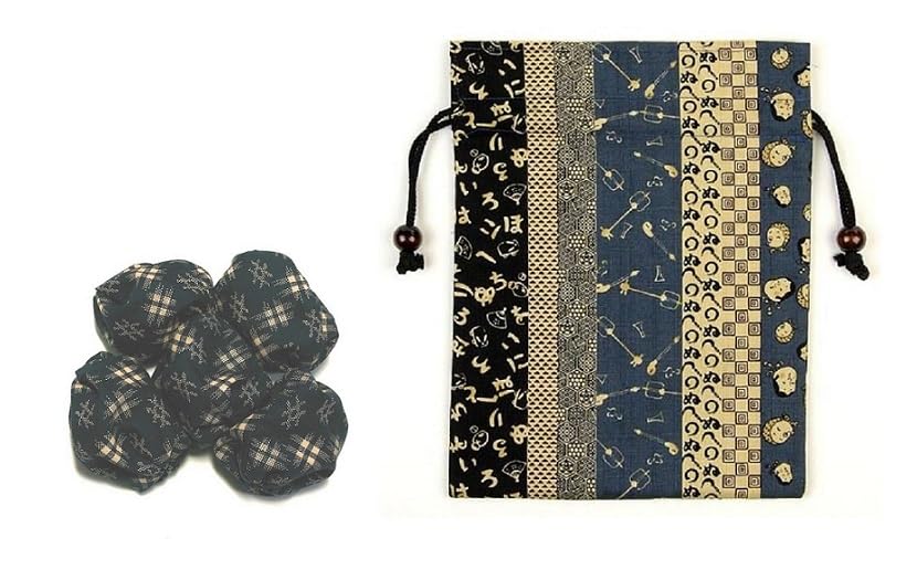 Otedama Beanbag Set of 5 Navy Drawstring Bag Cotton Handmade Japan