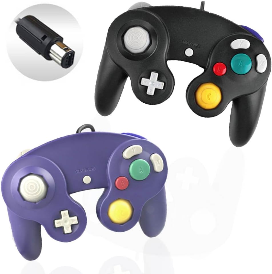 Reiso 2 Packs NGC Controllers Classic Wired Controller for Wii Gamecube(Black and Blueviolet)