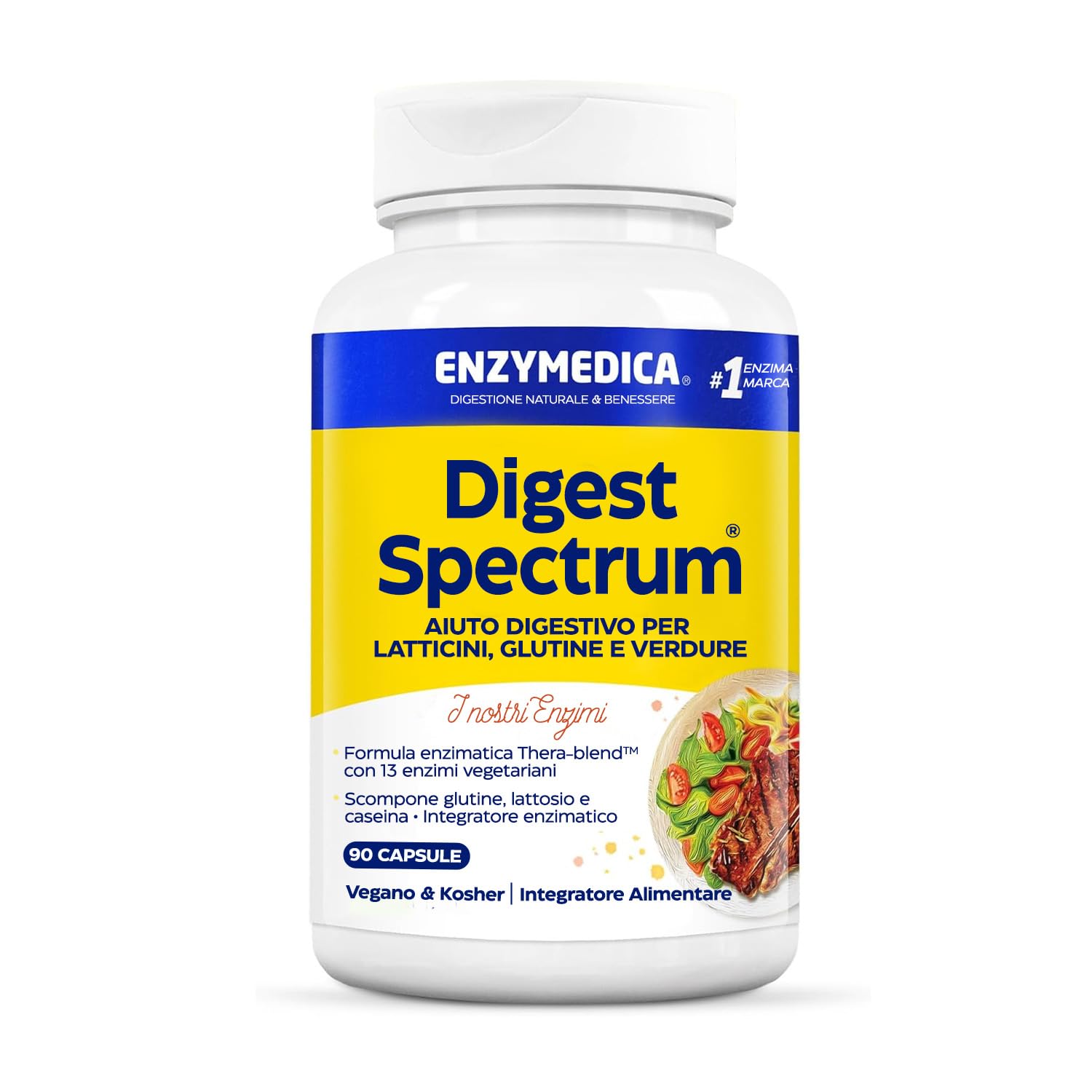 Enzymedica, Digest Spectrum, per un Intestino Sano, Indicato per Intolleranza al Glutine, Lattosio, Caseina e Fenoli, Gluten Free, Senza Lattosio, Vegetariano, 90 Capsulas