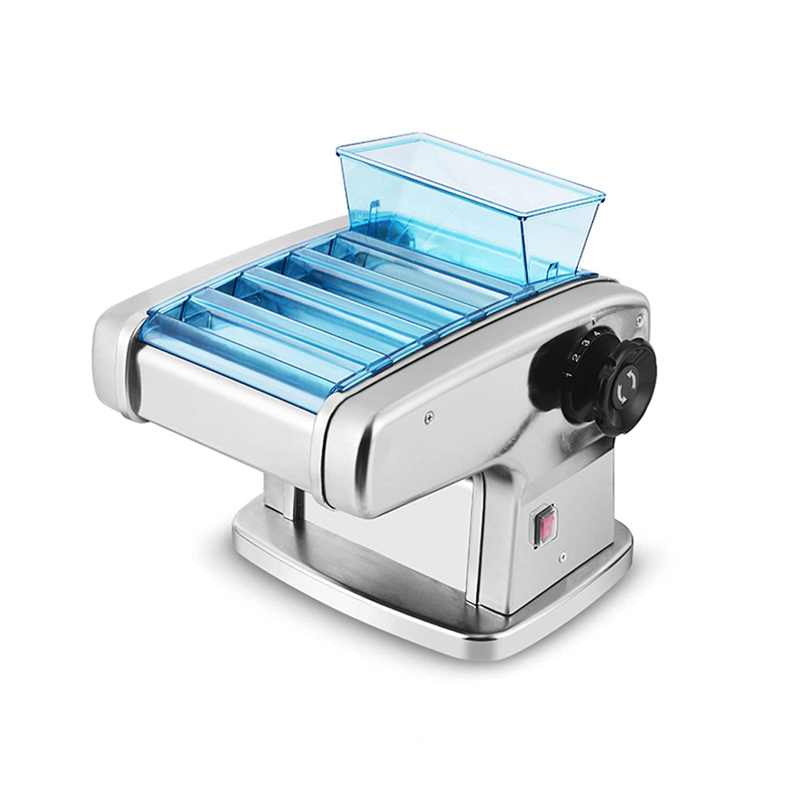 Máquina eléctrica para Hacer Pasta, máquina para Hacer Fideos, máquina para Hacer Pasta de Acero Inoxidable, máquina para Hacer Pasta, para Espaguetis, ravioles, Uso doméstico, Color Plateado, 135 W