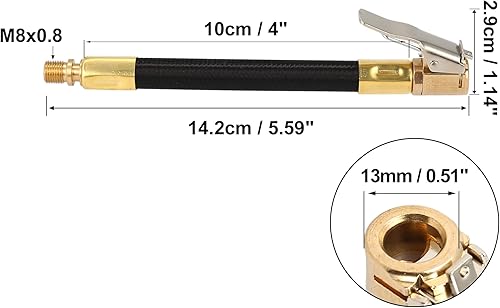 Miniatura 4 de X AUTOHAUX Cobre Nylon 3.9 in 4 "Válvula de neumático Conectar Tubo de aire Chuck Inflador Compresor Bomba Manguera de Extensión para Coche Moto