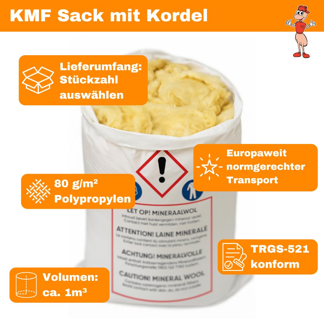 KMF Säcke für Glaswolle & Mineralwolle 140×220 cm, 700L (10 Stück)