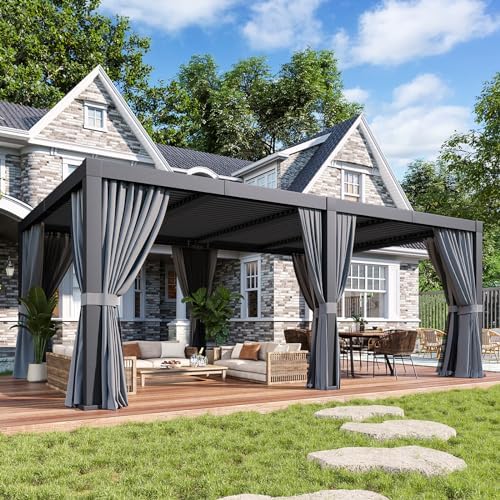 Louvered Pergola 12ft x 20ft Outdoor Aluminum Pergola with Adjustable Top for Decks, Gardens and Backyards, Gray