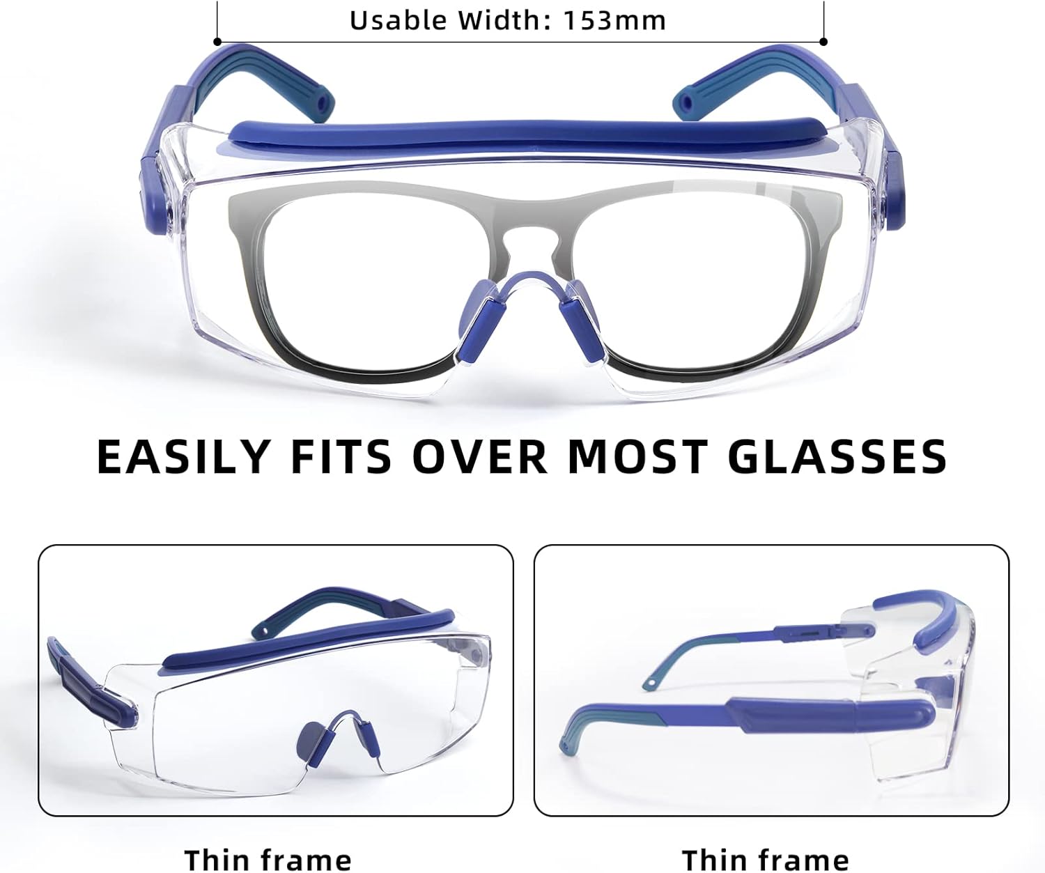 Optical Care Anti Fog Safety Glasses Wraparound Safety Goggles Impact Resistance Lens Adjustable, Goggles Over Eyeglasses - Image 6