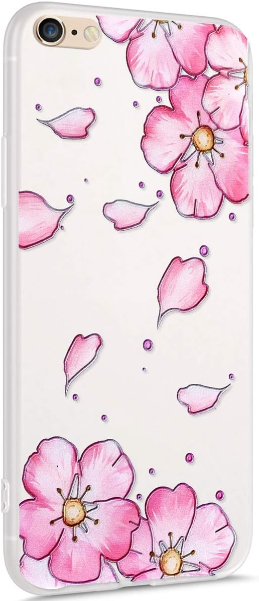 Etui Uposao iPhone 6S Plus, iPhone 6 Plus Matowe Etui Premium Półprzezroczyste Różowy Wzór Kwiat Miękki TPU Silikonowe Etui Odporne na Wstrząsy Ultra Slim Hybrid Etui iPhone 6/6S Plus