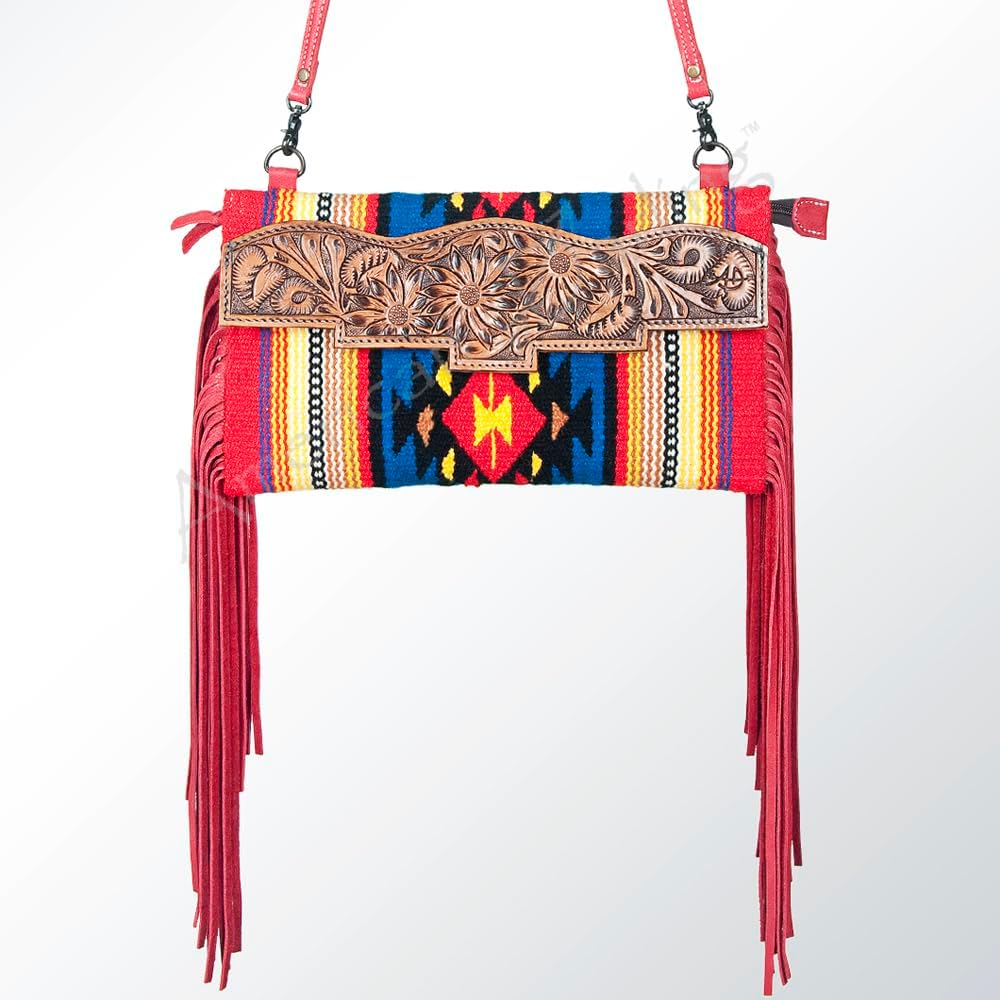 American Darling CrossBody Saddle Blanket Fabric Genuine Leather Western Women Bag Handbag Purse | College Casual Travel Bags