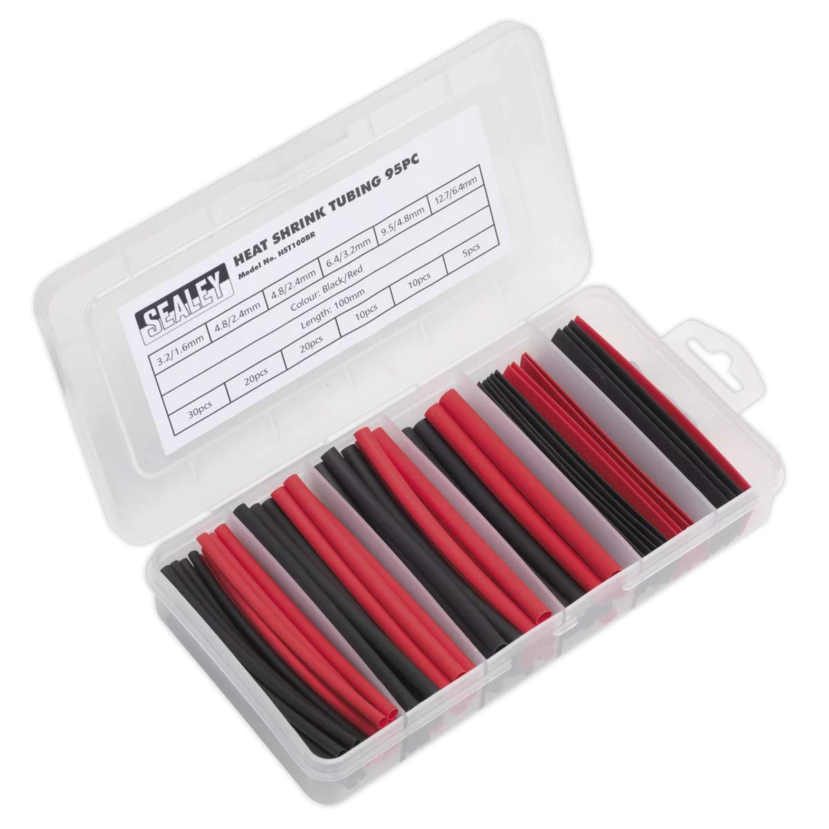 Sealey Heat Shrink Tubing Sleeve Black & Red 100mm 95 Pieces RoHS HST100BR