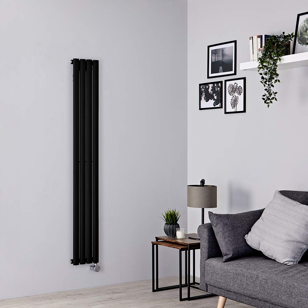 Milano Aruba Slim Electric - Anthracite Vertical Column Single Oval Panel Radiator 1600mm X 236mm - View #5