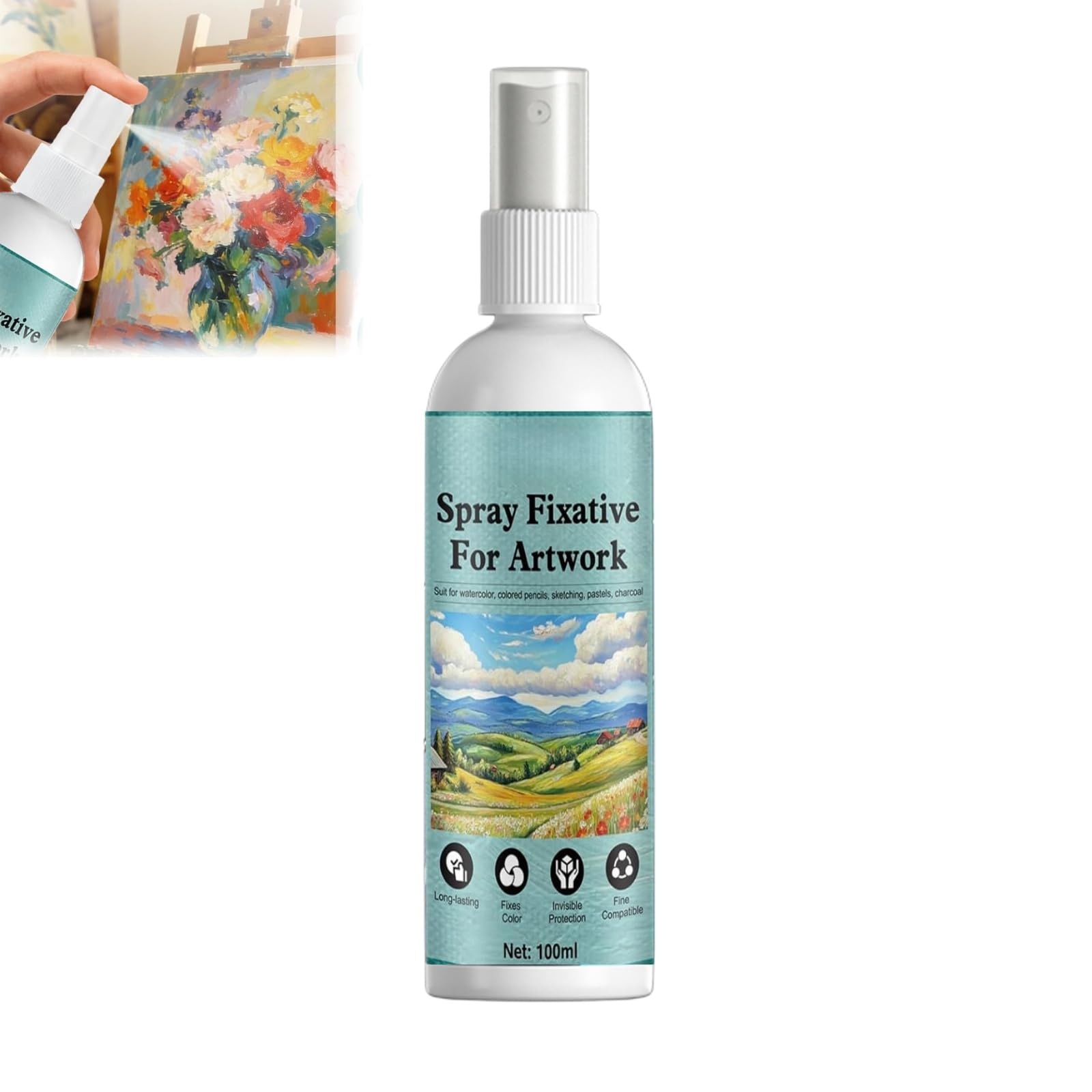 Wtirey Fixative Spray for Art, Clear Acrylic Sealer and Spray Varnish for Acrylic Painting, Pastel Fixative Sp/ray for Pencil Charcoal and Pastel Drawings, 100ml