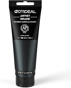 GOTIDEAL Metallic Acrylic Paint Pearl Black Tubes120ml, 4.1 oz Non Toxic Non Fading,Rich Pigments for Painters, Ideal for Canvas Wood Clay Fabric Ceramic Craft Supplies Pearl Black
