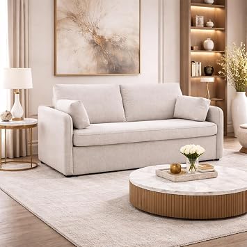 74" Alaric Queen Size Performance Fabric Sleeper Sofa Bed with Memory Foam Mattress, Sleeper Sofa with Memory Foam Mattress for Living Room and Bed Room Beige, Queen - 2.5SB