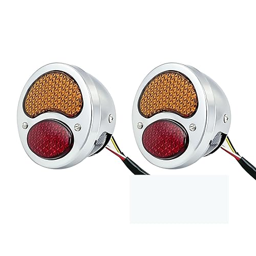 FATECIM 2X Vintage Duolamp LED Tail Light 12V Rear Stop Indicator with Turn Signals & License Plate Lamp Amber Red Lens Universal for Ford Model A Hot Street Rat Rod Classic Custom Cars Trucks Chrome