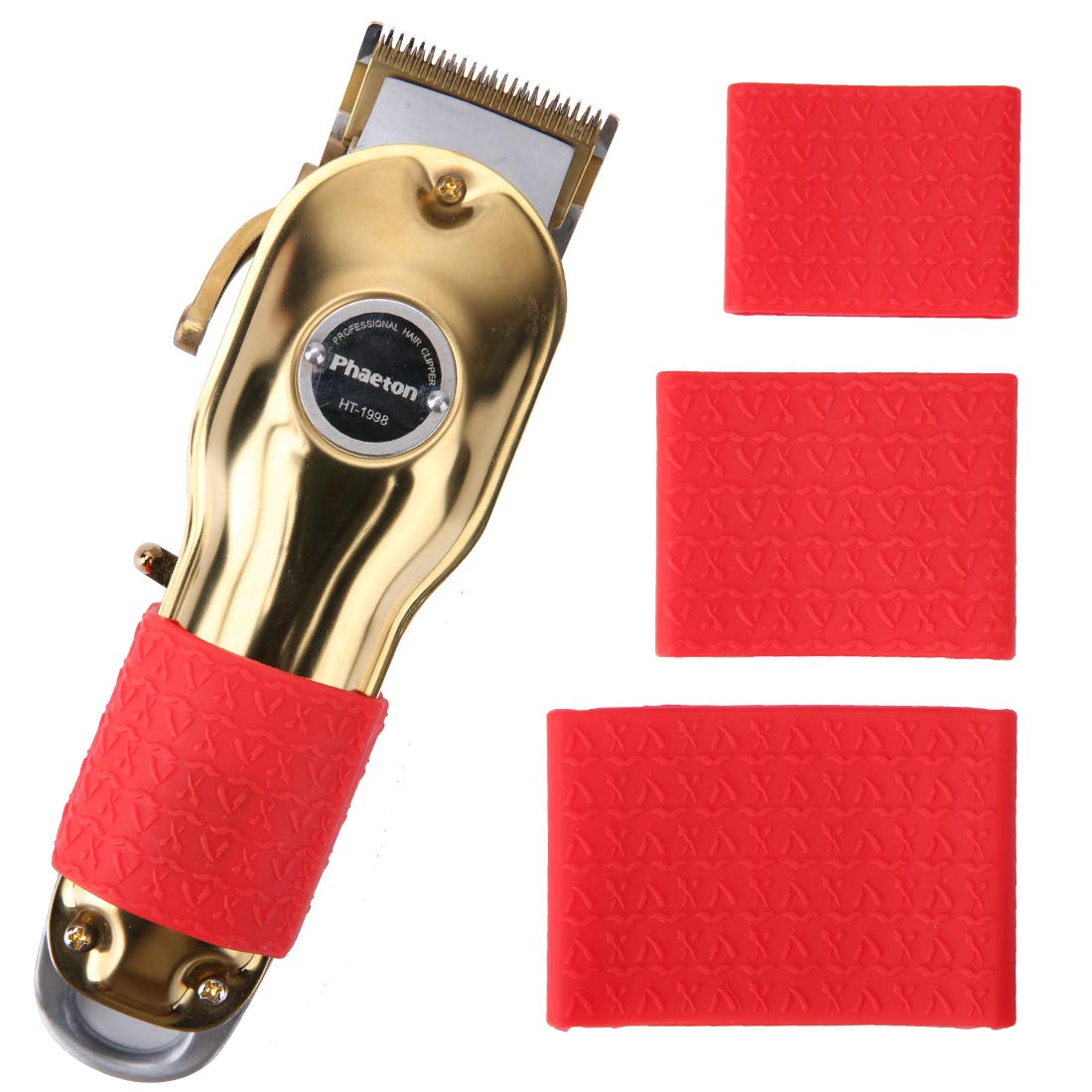 Barber Clipper Grip 3pcs, Heat Resistance Protective Sleeve for Hair Clipper,Non Slip Bands for Barber Clipper(Red)