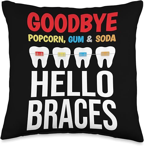 Orthodontic Shirt for Ortho Orthodontic Hello Braces Funny Orthodontist Ortho Assistant Throw Pillow, 16x16, Multicolor