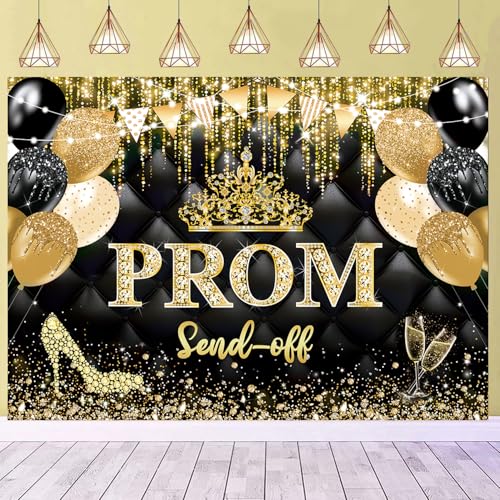 Prom Send Off Backdrop 7x5ft Black and Gold Prom Night