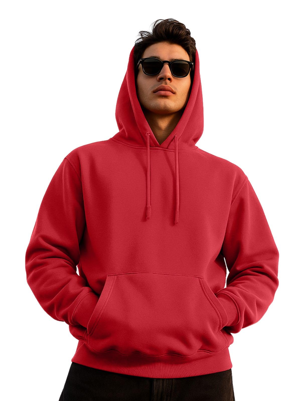 veirdo Fleece Regular Fit Hooded Sweatshirt Full Sleeves Jumper Red Solid Winter Sweatshirt for Men (W_05_RED_XL)-picture-33