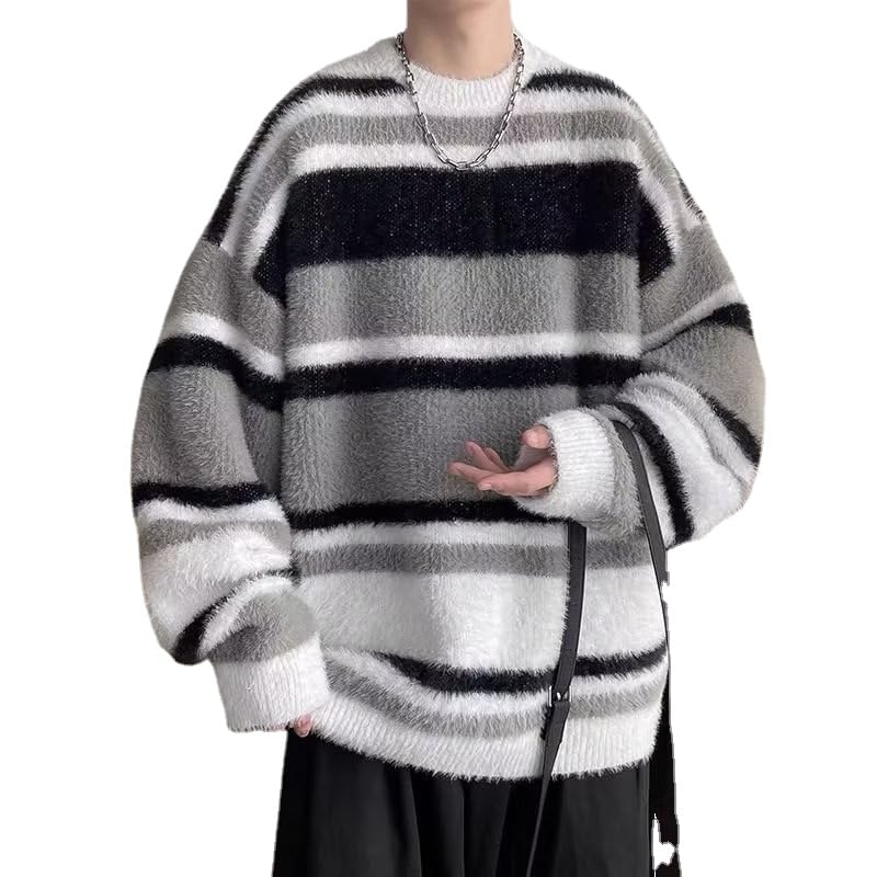 Y2K Grunge Strip Sweater 90s Aesthetic Goth Grandpa Pullover Fairycore Oversized Knit Tops Downtown Girl Emo Clothing