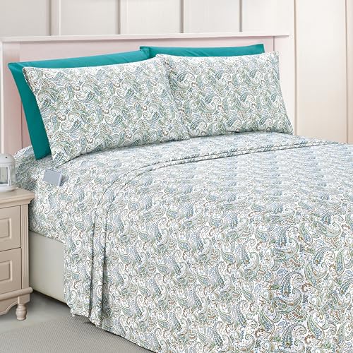 Elegant Comfort Luxury Soft Bed Sheets Paisley Pattern - 1500 Premium Hotel Quality Microfiber Softness Wrinkle and Fade Resistant (4-Piece) Bedding Set, Twin/Twin XL, Paisley Teal