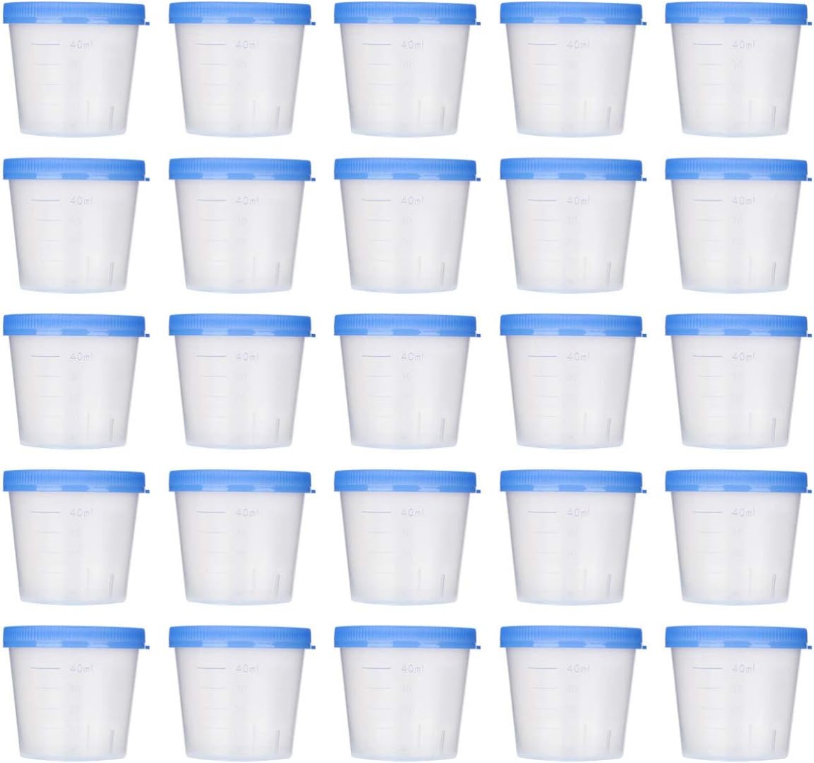 Healifty 50pcs 40ml Specimen Cups Plastic Test Cup Urine Specimen Collection Cup with Lids for Laboratory Use (Random Color)