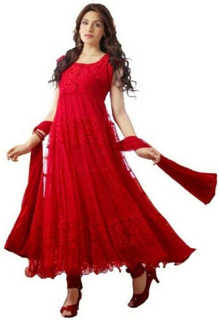daksfashion women's Anarkali Salwar Kameez Indian Dress (free size, Red)