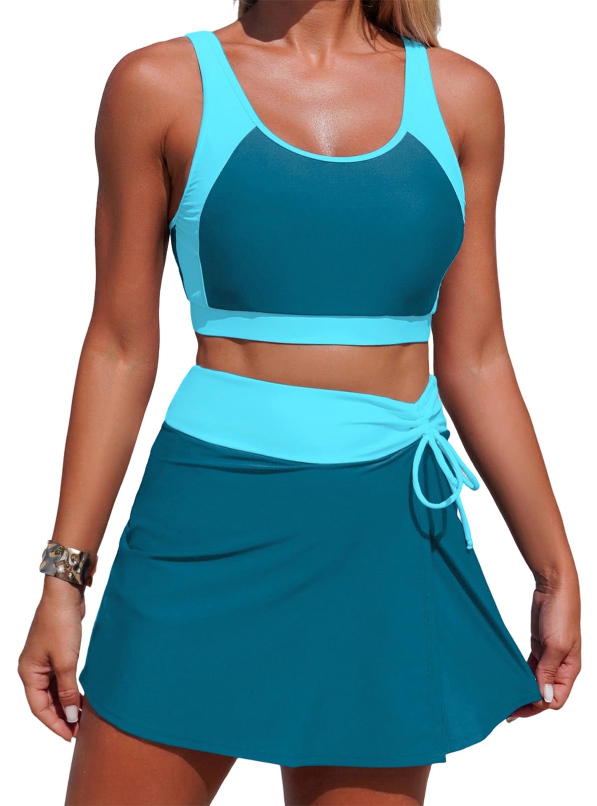 Costume da bagno da donna, 2 pezzi, sportivo, con scollo a U, push up, estivo, spiaggia, calcio, sportivo, S-2XL
