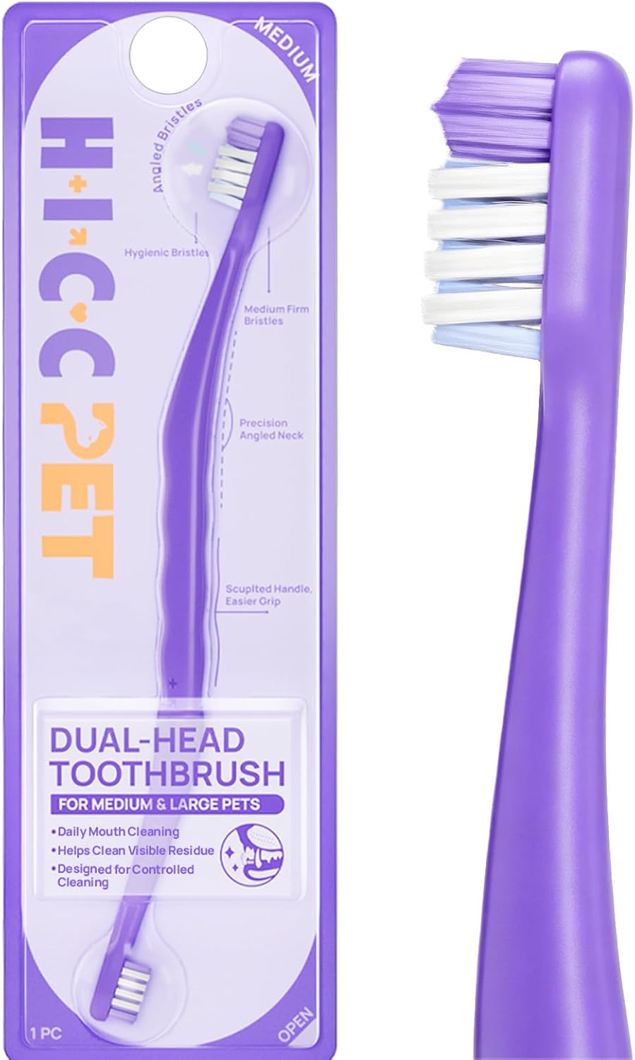 HICC PET Pet Toothbrush for Dogs & Large Cats, Daily Teeth Cleaning,Purple