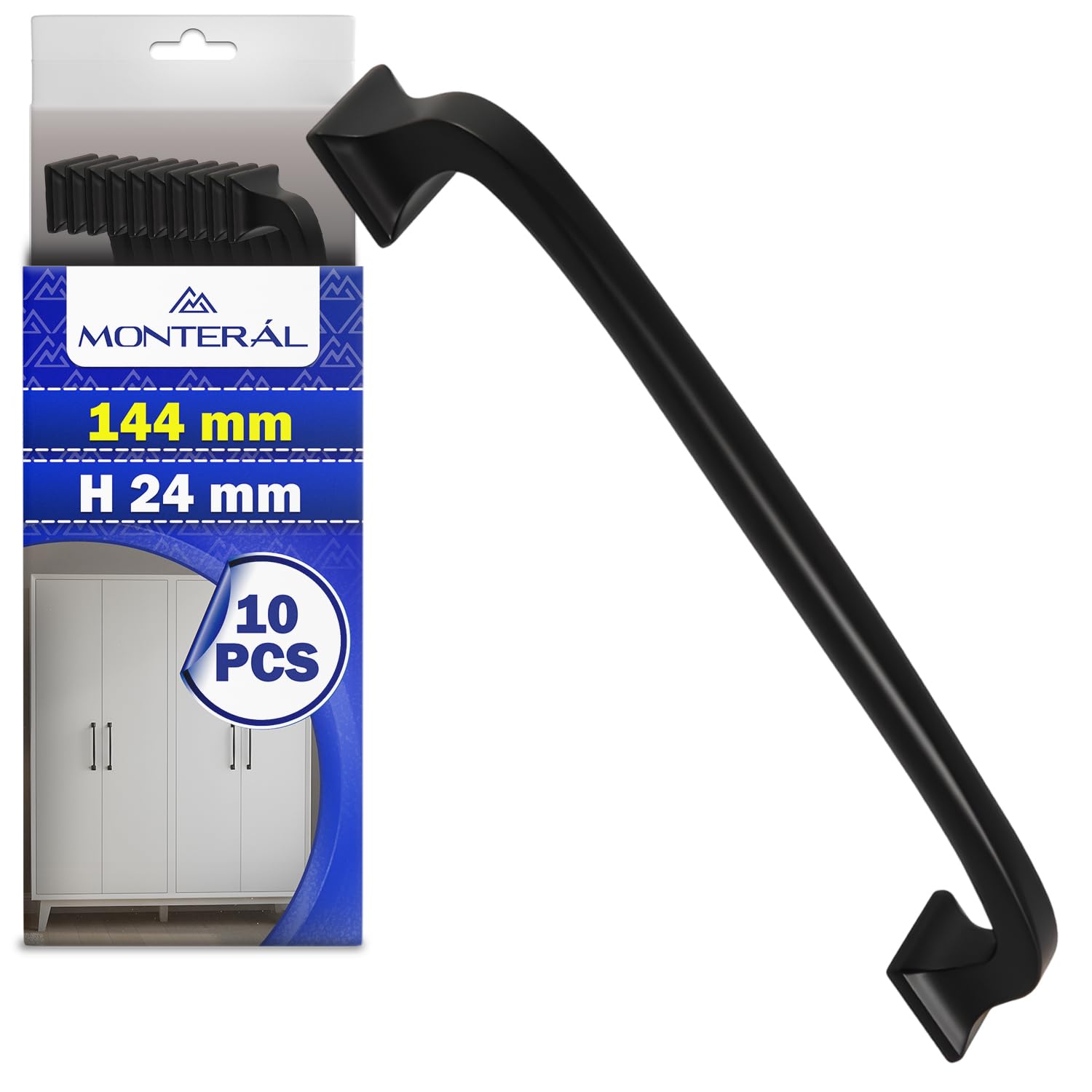 Tirador cocina 128 mm negro mate MONTERAL para muebles de baño y armarios, pack de 10