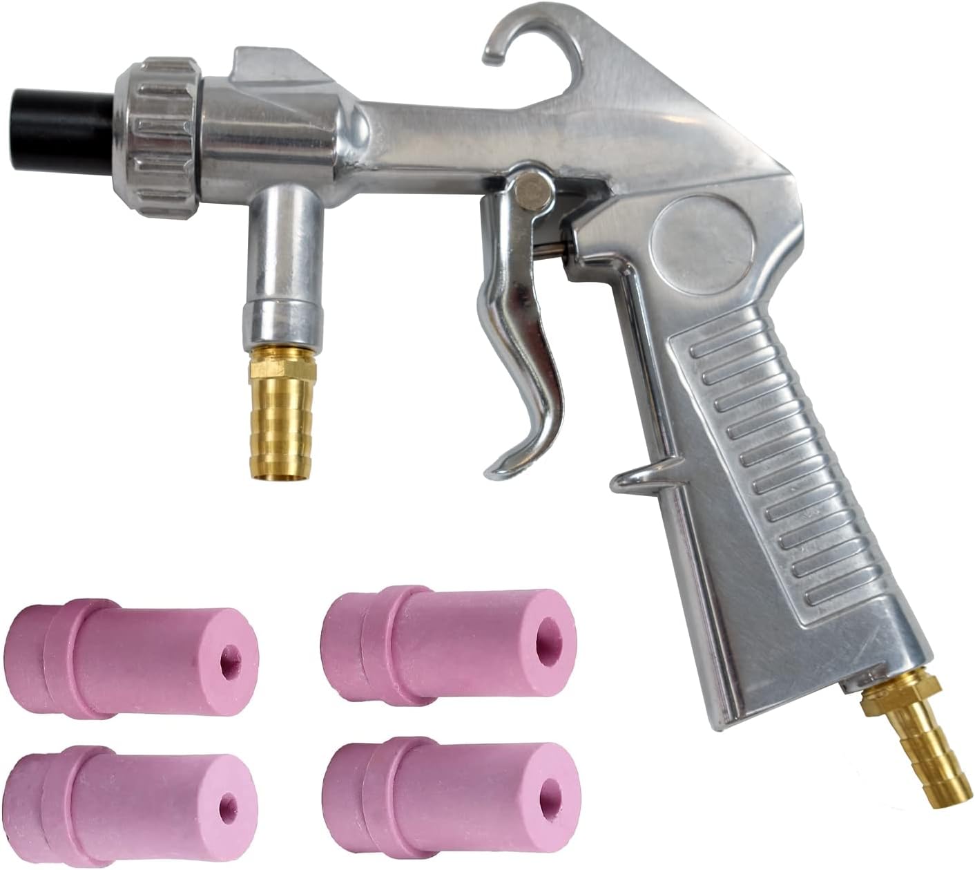 Sand Blaster Gun,Sandblasting Sandblaster Gun Kit for Sandblast Blast Cabinet with Ceramic Nozzles，Abrasive Sand Blasting Gun Air Compressor, 4Pcs Ceramic Nozzles Extra Iron Nozzle Tip Set