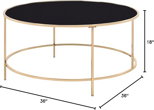 Miniatura 3 de HOMES Inside + Out Wicke - Mesa de centro redonda de cristal templado moderna de 22 pulgadas para sala de estar, dormitorio, color dorado