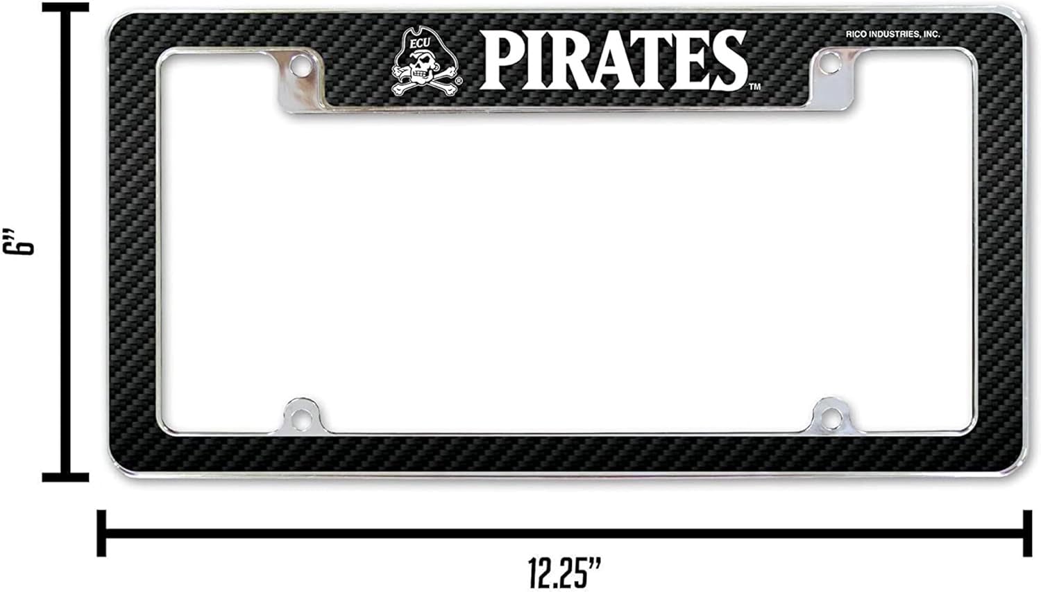 East Carolina Pirates (Set of 2) Chrome Metal License Plate Frames with Carbon Fiber Design