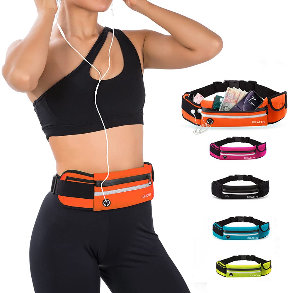 Jueachy Running Belts for Women Waterproof Fanny Pack Running Waist Pouch Phone holder Adjustable Sports Money Belt with Headphone Port
