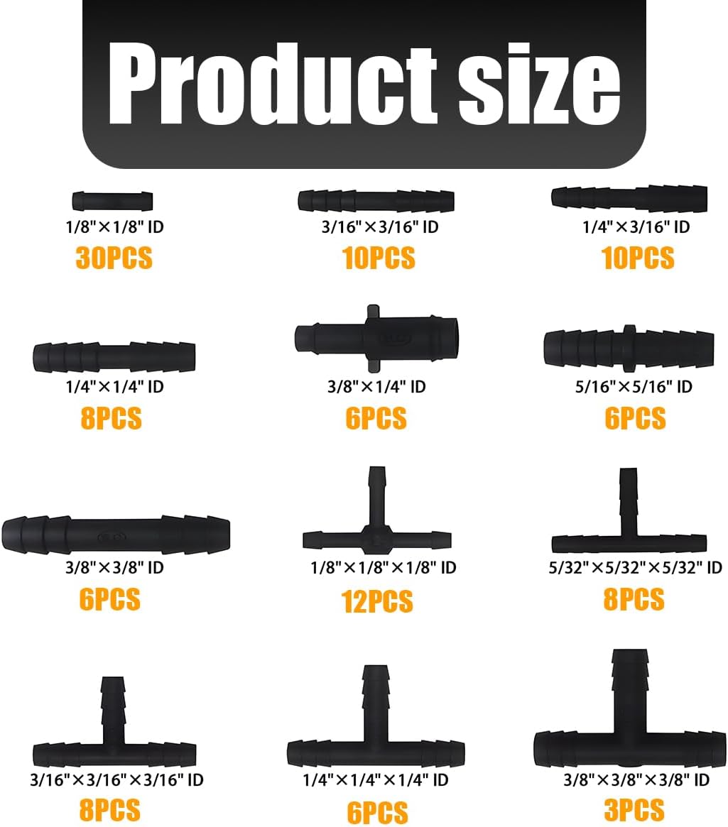 113PCS Car Vacuum Line Connector Kit, Heat Resistant Automotive Vacuum Tubing Tee Straight Reducer Fitting Assortment, Vehicle Replacement Accessories, Universal Fit